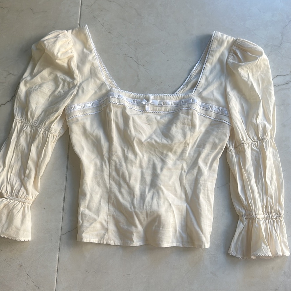 NEW Reformation Amalie Tiered Sleeve Cream Top